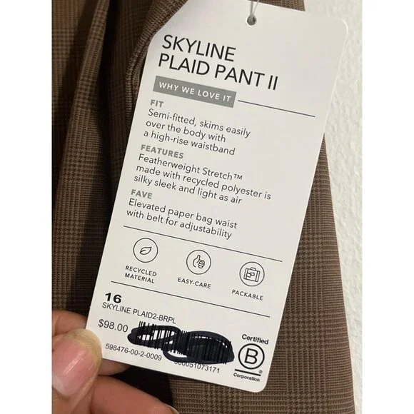 Athleta Skyline Plaid Pant II NEW Tie Waist Brown Work To Weekend Trouser 16